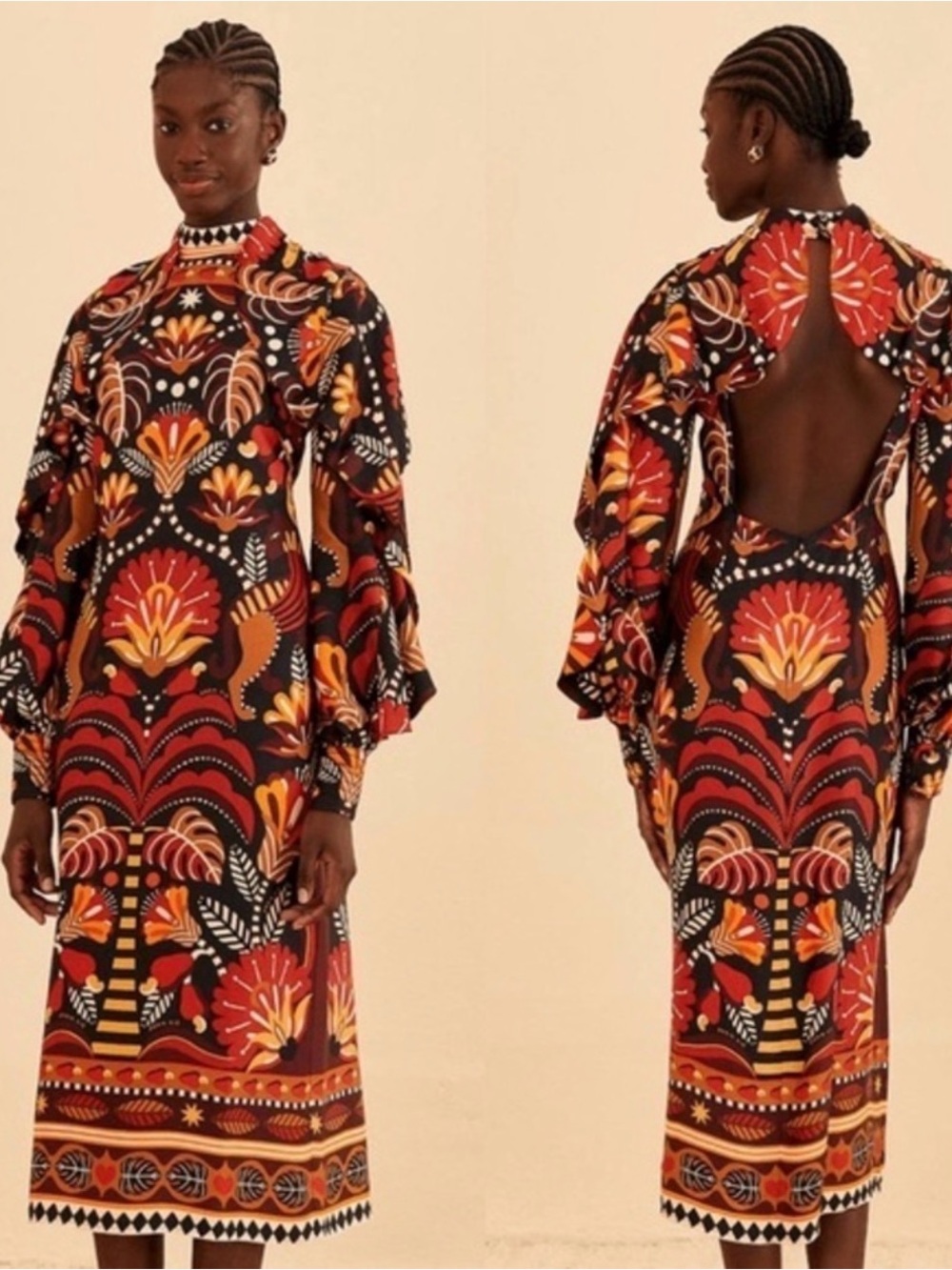 FARM Rio Black Multi Floral Midi Dress